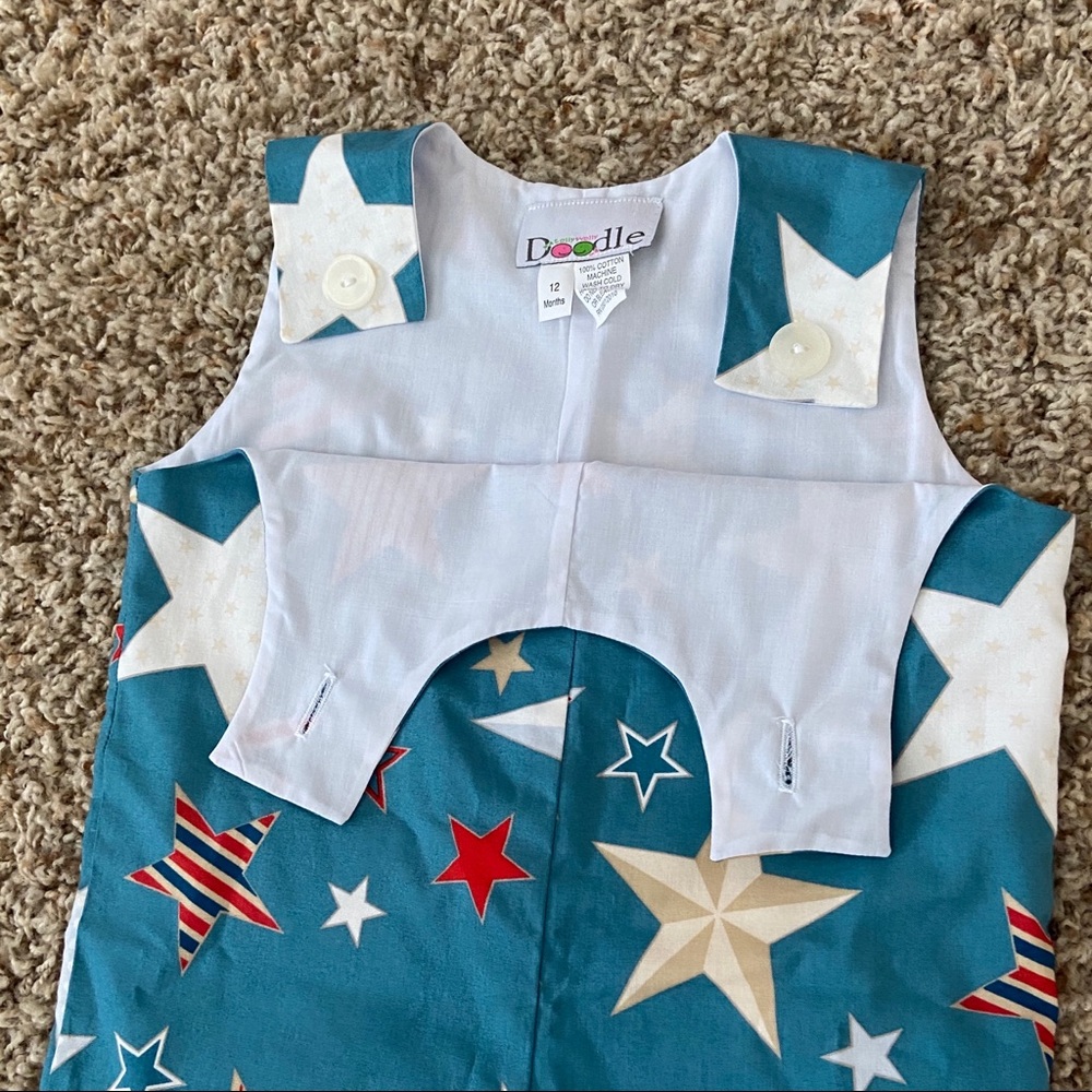 Lolly Dolly Doodle 12 Months USA Patriotic Romper July 4th Outfit Overalls - Picture 4 of 9